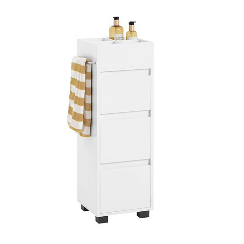 Armoire de salle de bain blanche avec 3 tiroirs et 4 compartiments vue de face