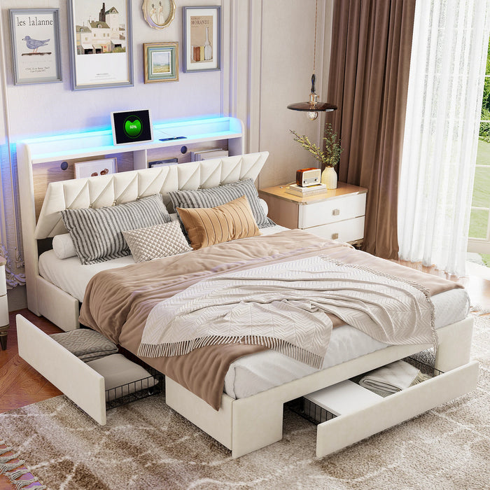 Lit double blanc 140x190 avec éclairage LED ambiant dans une chambre moderne