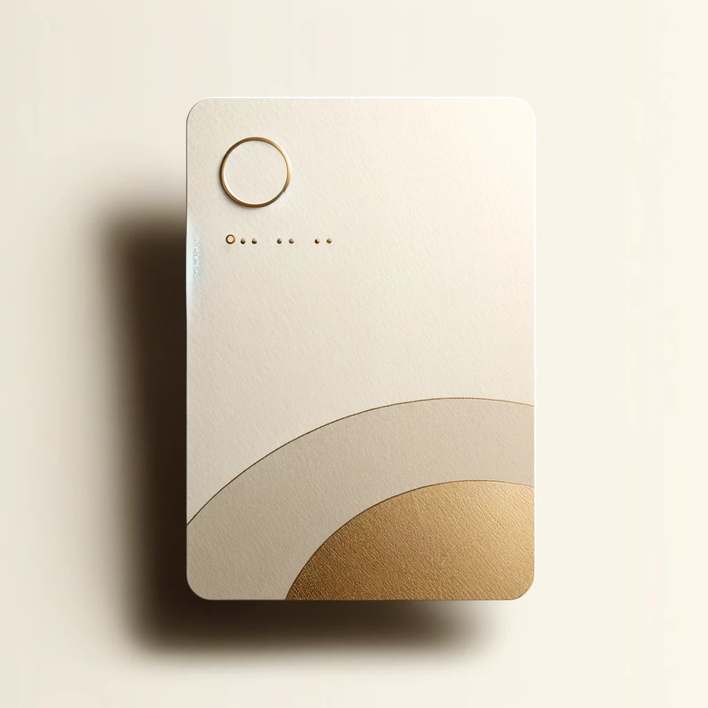 Carte minimaliste élégante avec motifs circulaires dorés, idéale pour invitations modernes et occasions spéciales. Design épuré et contemporain pour exprimer votre style raffiné. Parfaite pour événements exclusifs, mariages, ou célébrations haut de gamme.