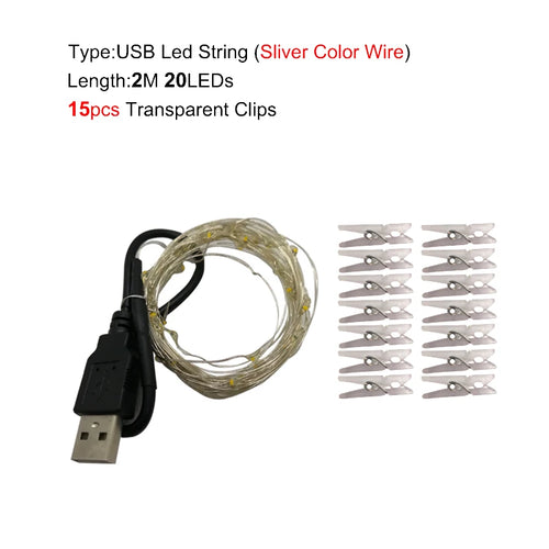 guirlande lumineuse led blanc chaud clips photo décoration chambre mariage fête intérieur usb