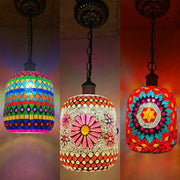 lampe suspendue mosaïque verre coloré motifs floraux oriental artisanal