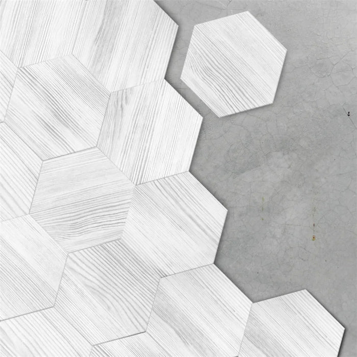 Papier peint hexagonal bois adhésif pour décoration chambre blanc et bois