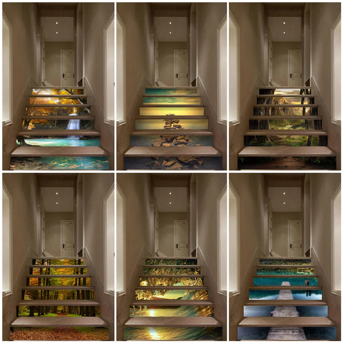 Sticker contremarche escalier paysage naturel PVC autocollant
