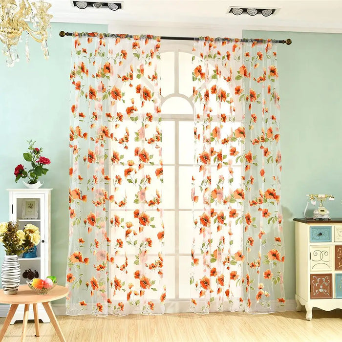 Rideau transparent motif fleurs romantiques pour salon Ombre Interieur
