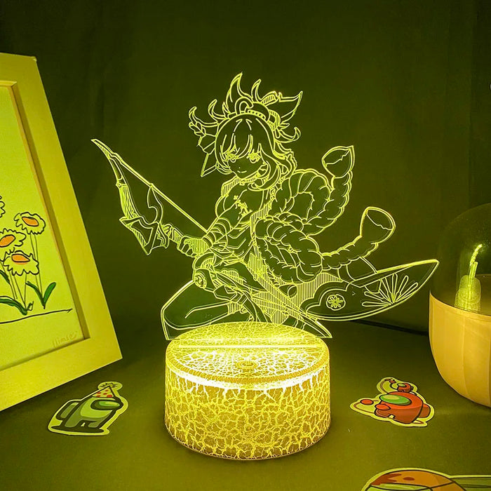 Lampe à lave 3D Yoimiya Genshin Impact en blanc avec éclairage LED bleu