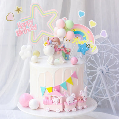 Topper cupcake licorne arc-en-ciel pour anniversaire fille