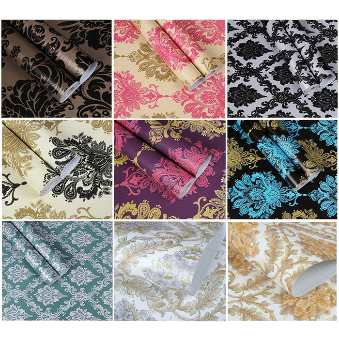 Papier peint adhésif damas victorien floral bleu marine pour chambre