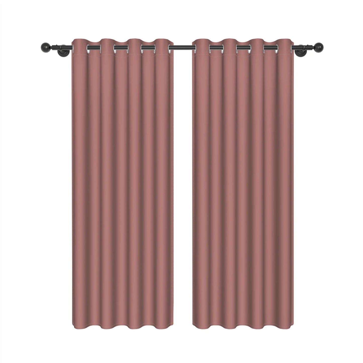 Ensemble de deux rideaux occultants vieux rose à œillets, présenté sur fond blanc, idéal pour bloquer la lumière dans une chambre ou un salon.