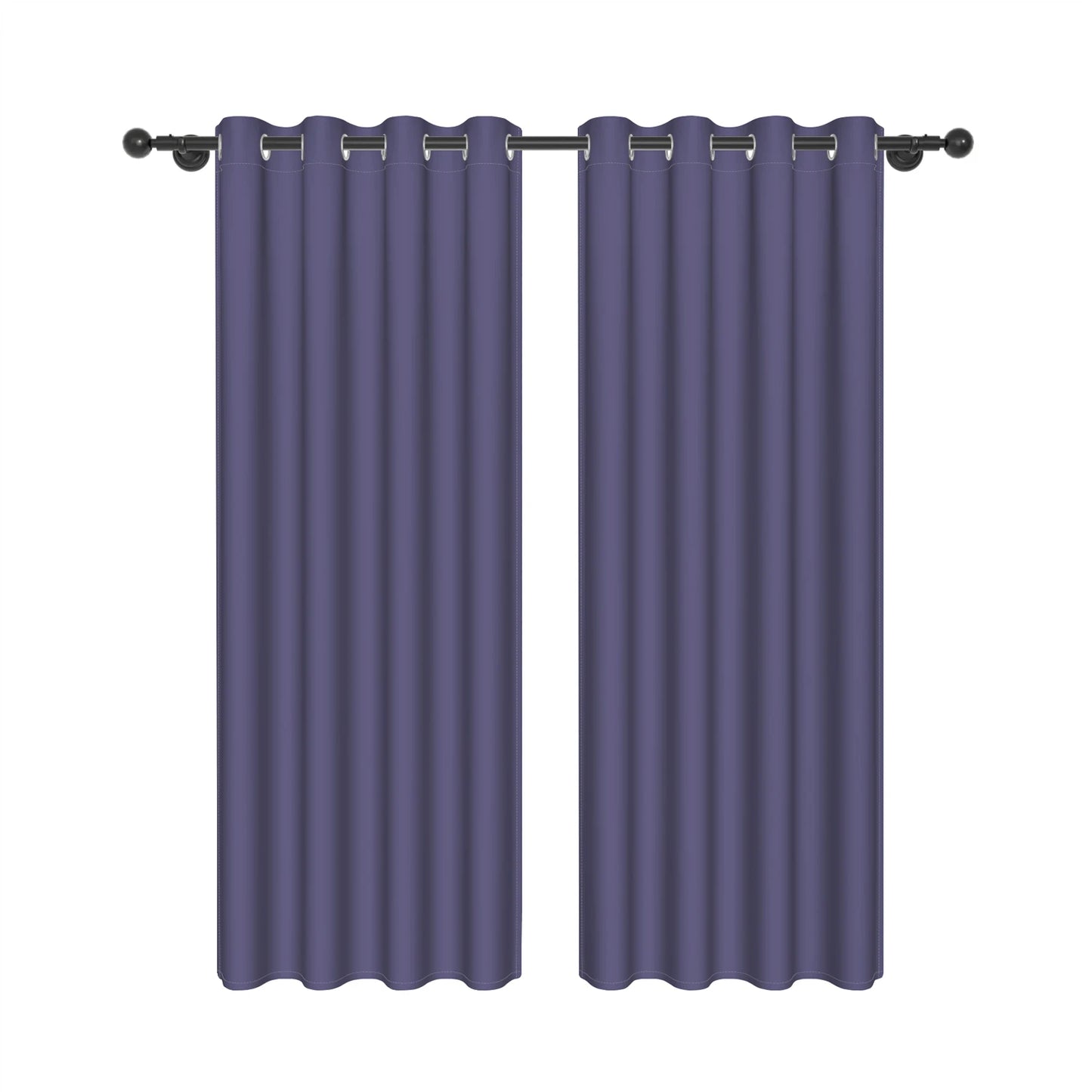 Paire de rideaux violet foncé à œillets métalliques, présentée sur fond blanc, idéale pour une ambiance moderne et élégante.