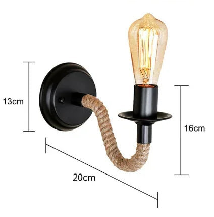 lampe murale rustique bois brut corde tressée ampoule transparente industrielle eyelets cuisine salle manger