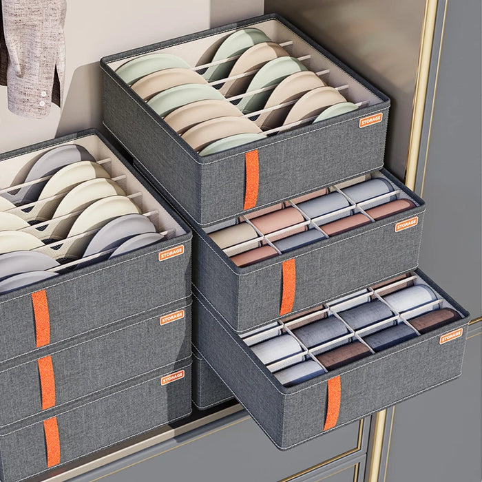 Boîte organisatrice pour sous-vêtements et chaussettes en tissu gris foncé