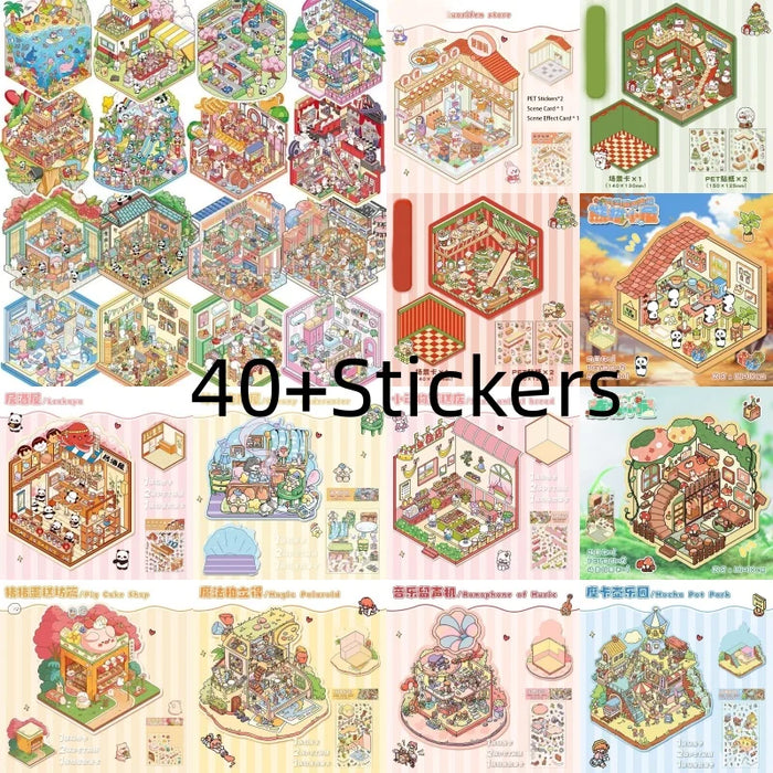 stickers 3d paysages animés diy jeu enfants scènes urbaines animaux illustrations isométriques