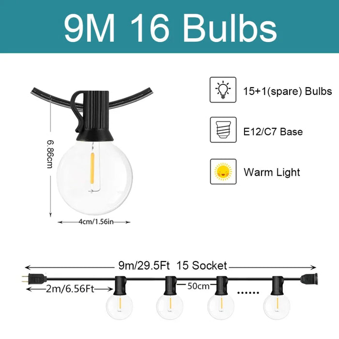 guirlande lumineuse transparente jaune doré vintage clips 220V IP44 LED 9m 14m 17m