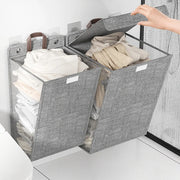 panier linge suspendu mural pliable tissu gris texturé moderne minimaliste mesh transparent