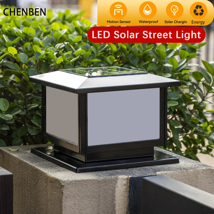 Lampe solaire colonne extérieure LED dans un jardin moderne