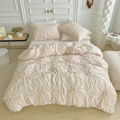 Housse de couette 220x240 rose plissée florale 3D