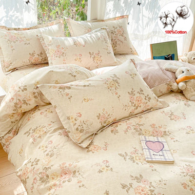 Housse de couette luxueuse coton motif floral gris