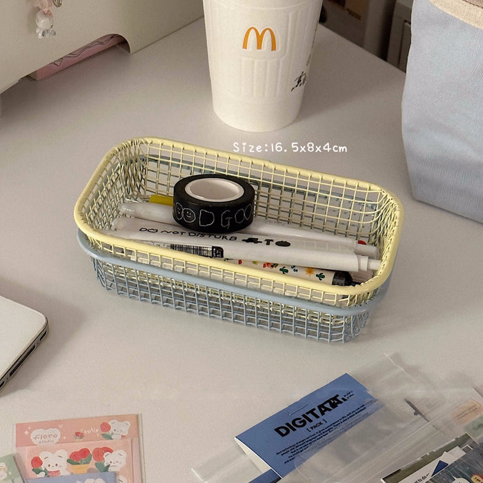 Panier de rangement en métal blanc pour bureau