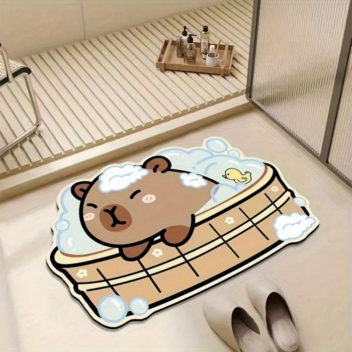 tapis bain dessin animé capybara beige rose bleu clair moderne cartoon