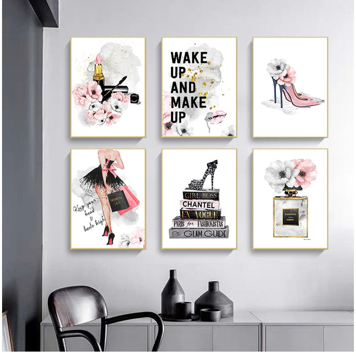 Tableau mural floral moderne pour chambre de fille sur toile