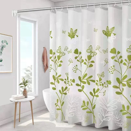 Rideau de douche à fleurs papillon vert imperméable