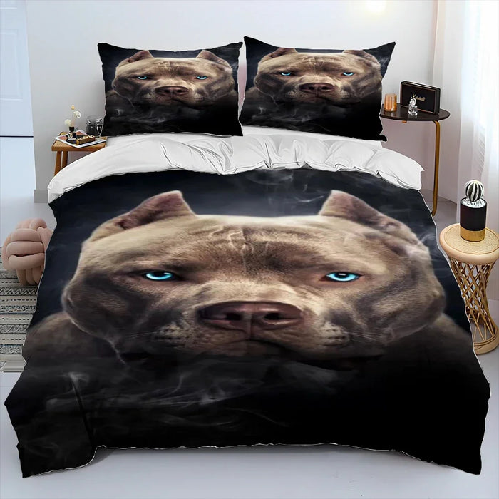 Parure de lit pour chien Pitbull - Housse de couette colorée sur un lit