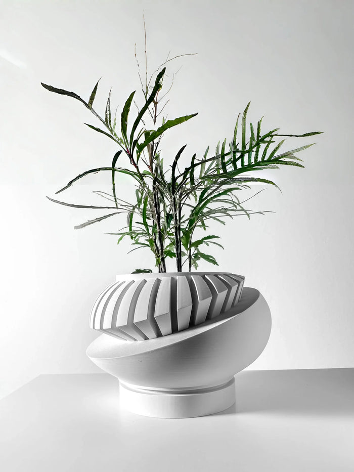 Pot de fleur design géométrique gris clair imprimé 3D