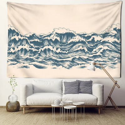 Tapisserie murale ondulée beige avec motif kawaii dans une chambre décorée