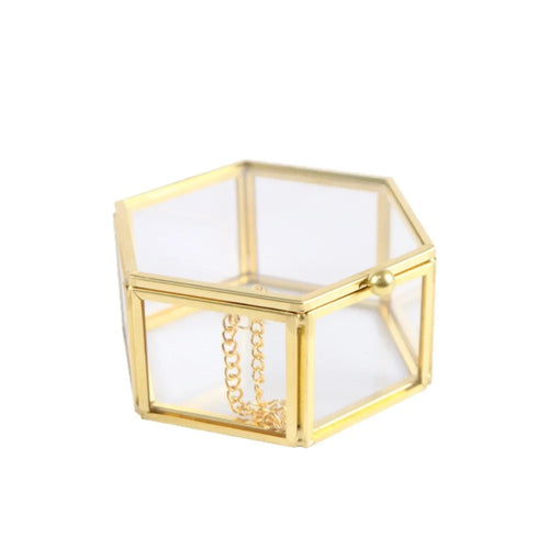 boîte bijoux or transparent moderne hexagonale chaîne porte bijoux voyage festival