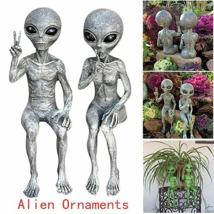 Statue extraterrestre résine vert armée jardin