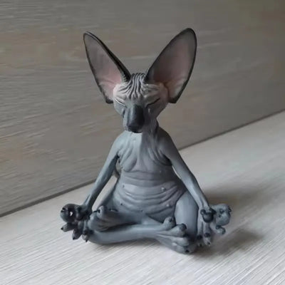 Statue de chat Bouddha Sphinx en résine kaki foncé pour jardin