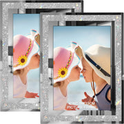 cadre photo verre pailleté bord argenté moderne brillant transparent photo mariage anniversaire