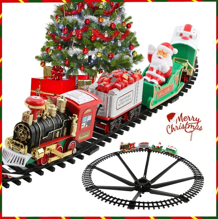Train électrique pour sapin de Noël blanc avec rails ronds