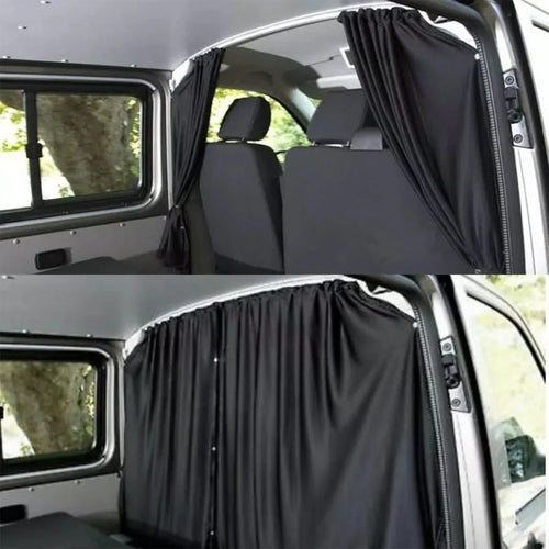 Rideau de séparation cabine camping-car gris installé dans un fourgon