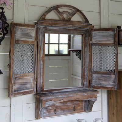 Décoration murale vintage fenêtre en bois vieilli gris clair