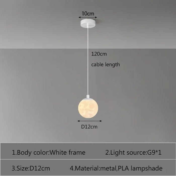 Suspension lumineuse moderne imprimée lunaire blanc beige tringle led 220v