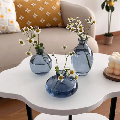 Mini vase en verre transparent avec plante hydroponique sur un bureau