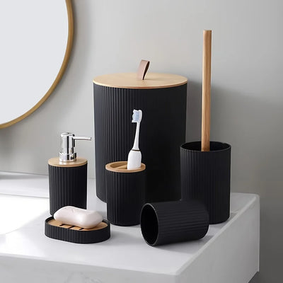 Ensemble salle de bain 6 pièces avec poubelle et distributeur de savon