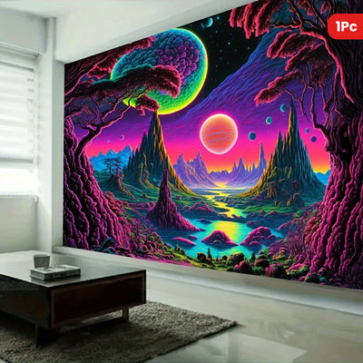 Tenture illusion alien dégradé vert armée sur mur salon