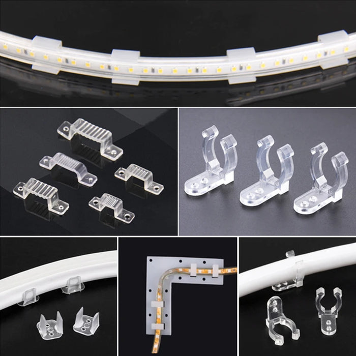 Lot de 50 clips de fixation pour bande LED néon gris clair