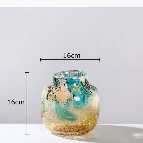 vases modernes marbrés effet craquelé opaques vert blanc jaune doré