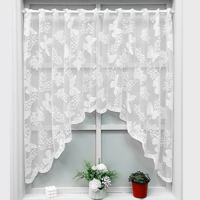 rideau blanc brodé fleurs papillons transparent simple polyester cuisine fenêtre 110cm 160cm