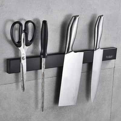 Porte-couteau magnétique mural noir sans perçage