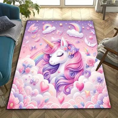 Tapis licorne arc-en-ciel pour chambre d'enfant sur sol clair