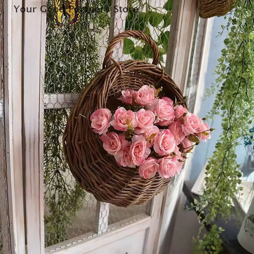 jardinière murale tressée panier suspendu anse rustique fleurs artificielles plantes grimpantesextérieur decoration bohême champêtre