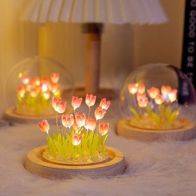 Lampe de chevet fleur tulipe LED DIY rose rouge