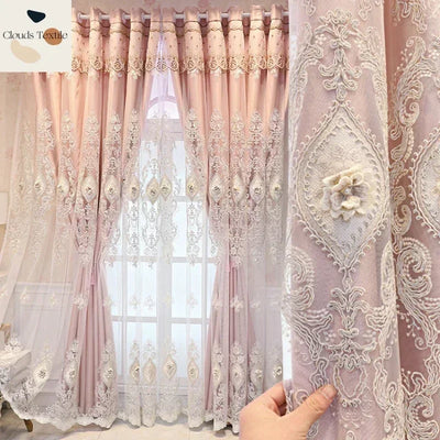 Rideau double couche salon brodé style européen en polyester transparent