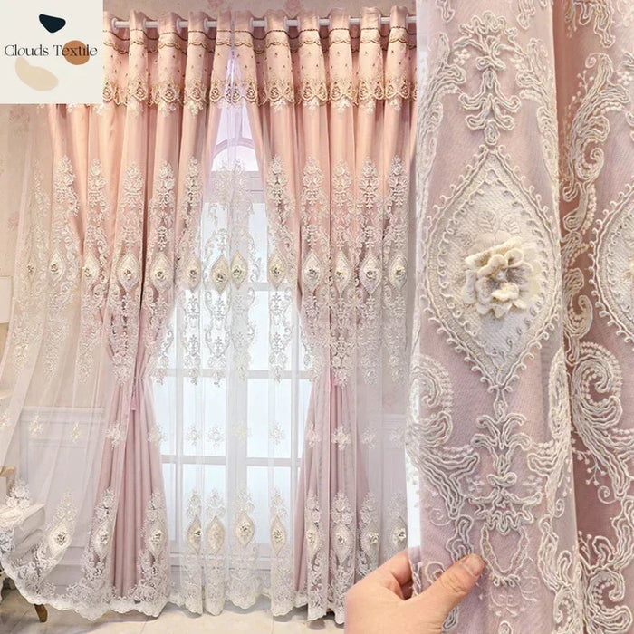 Rideau double couche salon brodé style européen en polyester transparent