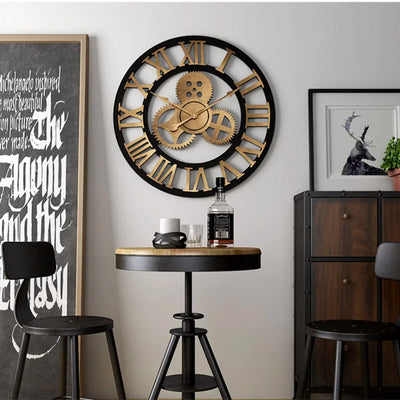 Horloge murale vintage 3D en bois avec engrenages, design moderne