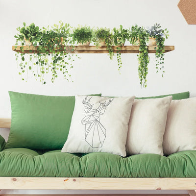 Sticker mural feuille verte en PVC noir pour décoration intérieure